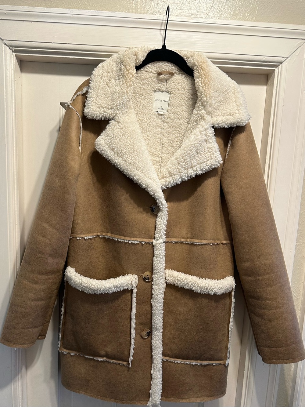 Gentle Fawn Tan Sherpa-Trim Leather Jacket